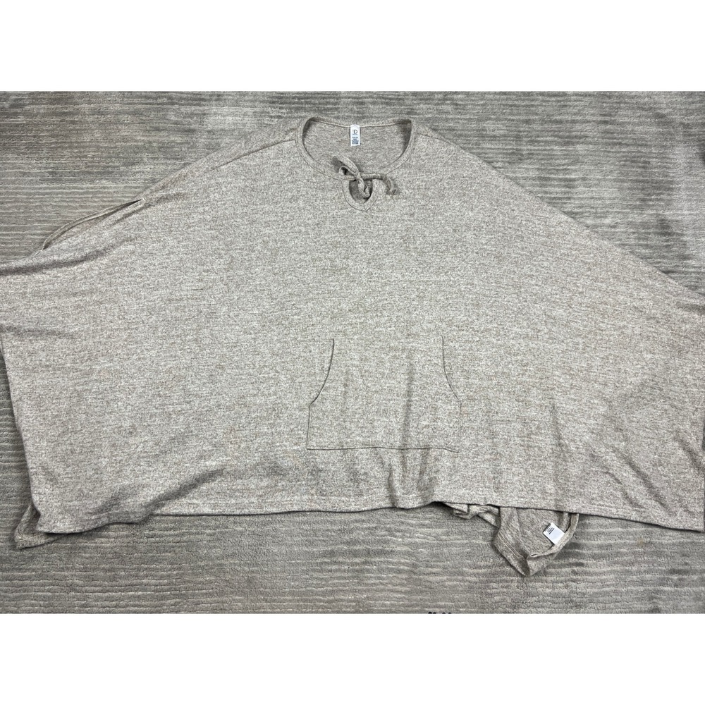 ND Intimates Poncho Womens OS Heather Oatmeal Marled Hacci Tie Neck Pocket 82747